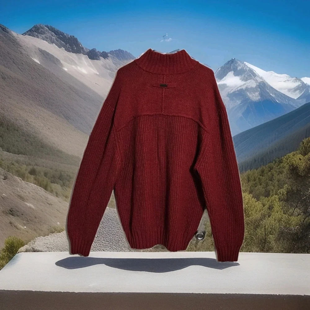 A.‎ Tiziano Lambswool Blend Chunky Long Sleeve Knit Sweater Men's 3XL Red Preppy